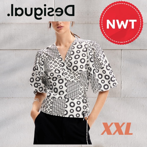 Desigual Tops - 🆕🏷️*NWT* DESIGUAL | XXL | Patchwork wrap blouse with puff sleeves